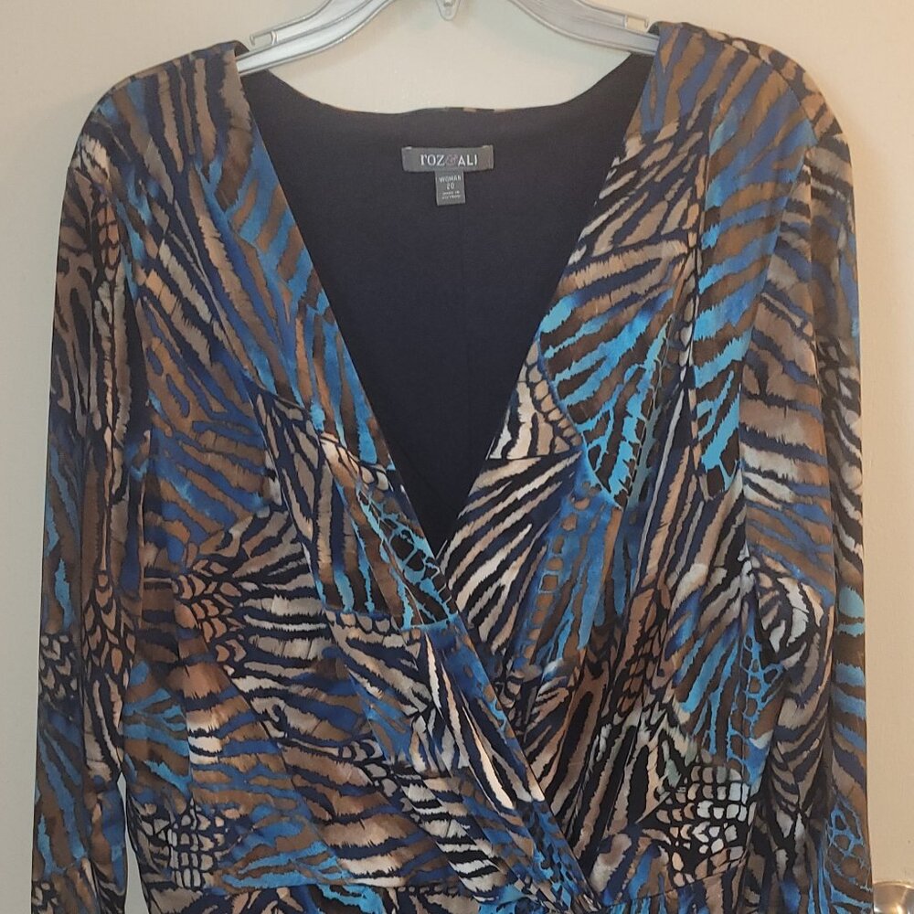 Roz & Ali Blue and Brown Patterned Midi Dress